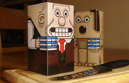 Wallace and Gromit paper toy characters on cheeseboard